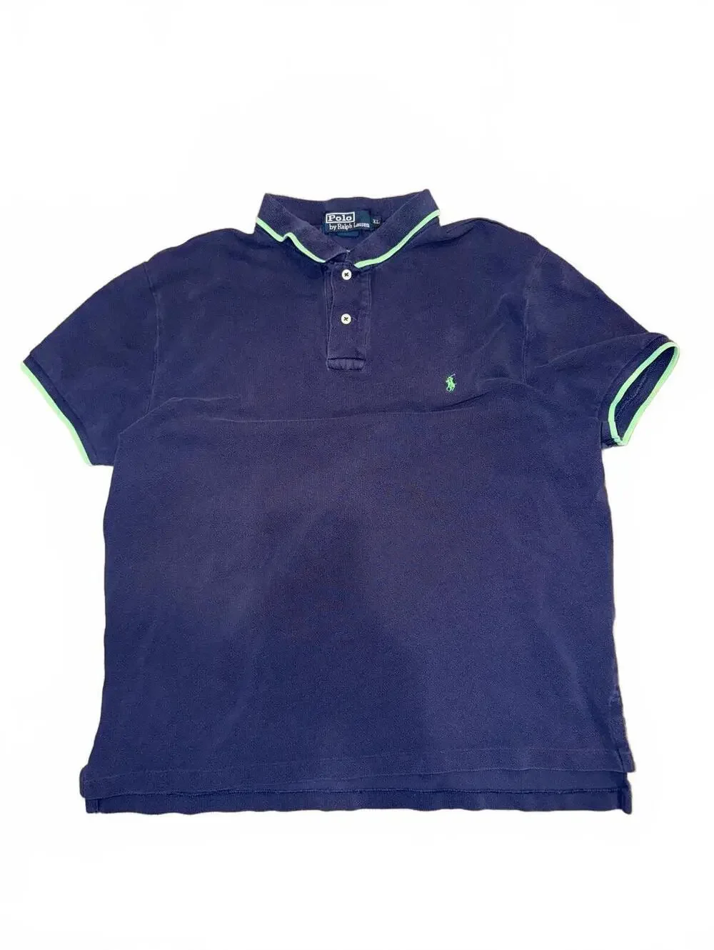Polo Ralph Lauren Navy Polo Shirt Green Tipping Pony Logo Mens XL